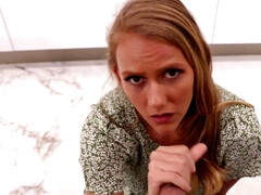 Blonde cougar talks dirty while stroking and sucking a hard cock