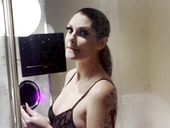 Hinter den kulissen, Schwarz, Kondom, Hundestellung, Hardcore, Hotel, Lingerie, Pov