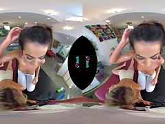 Dreidimensional, Tussi, Grosse titten, Braunhaarige, Milf, Pov, Flotter dreier, Titten