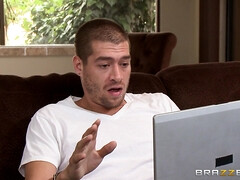 Mila Jade's stepbrother spies on her while she is making the webcam session