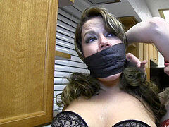 JJ roped and ball-gagged on the Kitchen Counter