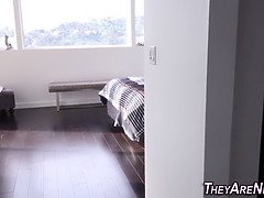 Young beginner spills cum