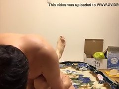 Skinny asian granny rides cock