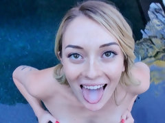 Rubia, Pajear, Al aire libre, Piscina, Pov, Afeitado, Adolescente, Tetas