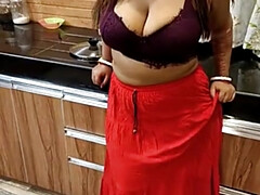 お尻, ぽっちゃり, デカ尻, デカパイ, インド人, キッチン, オナニー, 淫乱熟女