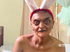 Grandstepmother Wore Her Christmas Bunny Like Outfit so I Can Fuck Her in Her Ass -ai-generated