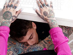 Tattooed Slut In The Office Fucks The Employee On The Desk