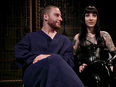 Latex pussy licked BDSM domina sits on her private subs face