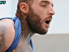 アナル, デカチン, フェラチオ, ゲイ, オナニー, フェラする, タトゥー