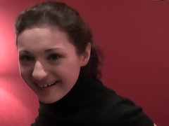 Sweet cutie sucks two guys in a public toilete