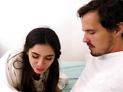 Américain, Chambre à dormir, Sucer une bite, Brunette brune, Queue, Léchez, Réalité, Nénés