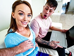ベッドルーム, デカ尻, デカチン, デカパイ, フェラチオ, 茶髪の, バック, 女 人男 人