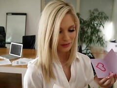 Blonde shows her tight pussy as she climbs on top