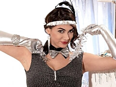 Cheerful squeeze at posing trailer