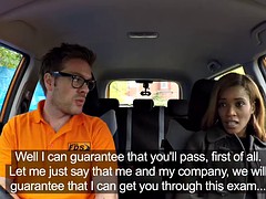 Fake Driving School young ebony learner enjoys creampie for