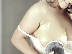 Braunhaarige, Frau, Fingern, Riesig, Masturbation, Orgasmus, Solo, Titten