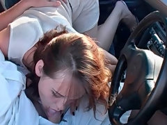 Pijpbeurt, Auto, Hondjeshouding, Vingeren, Handbeurt, Buiten, Roodharige vrouw, Tiener