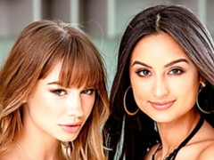 Hot ladies Eliza Ibarra and Naomi Swann are fucking with a big dick