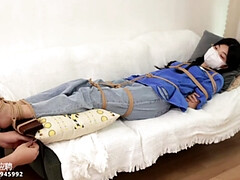 Asiático, Amarrada, Pies, Fetiche