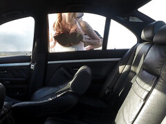 素人, デカチン, フェラチオ, 車, アウトドア, オマンコ, 赤毛, 締まりの良い