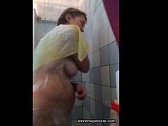 素人, デカパイ, オナニー, 淫乱熟女, シャワー, 一人, のぞき