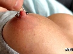 Aqua Pola & Andre W: Hard Playing with Pierced Nipples - MILF Big Tits gets her nipples pierced in this amateur video!