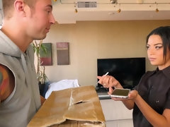 Delivery girl Maya Bijou slurps client's dick & gets her pussy drilled