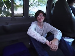 Bruno bangs pretty brunette in a van
